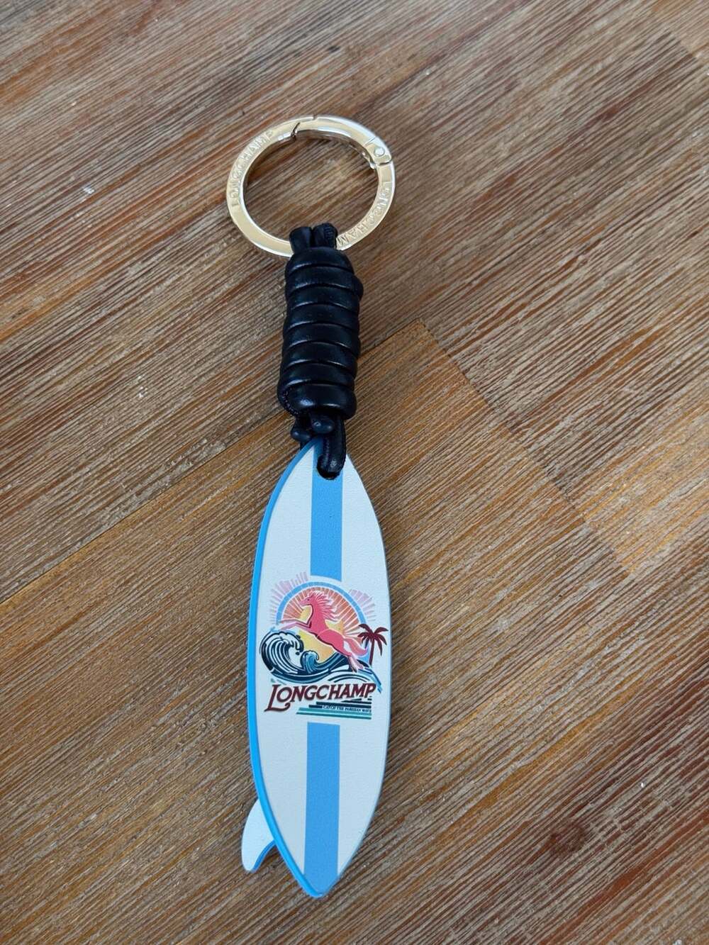 Longchamp Surfboard Leather Keychain White Blue